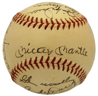 1953 World Series Champion NY Yankees Team Signed Baseball (16 signatures) Including Mantle and Martin